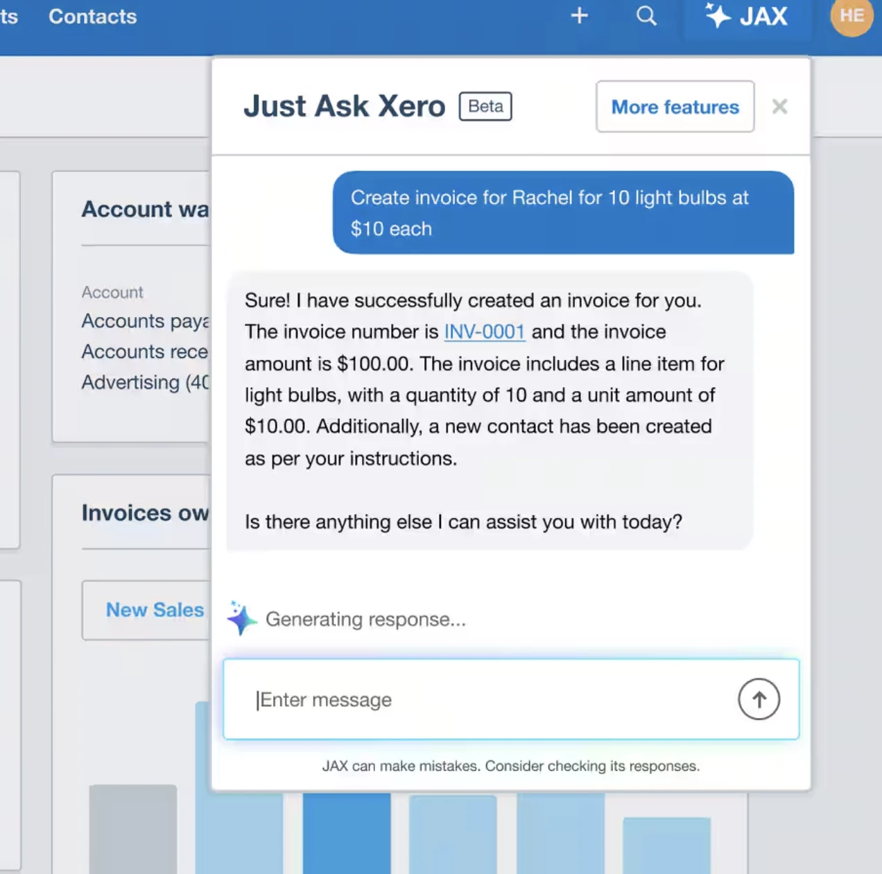 Running a prompt in Xero's Just Ask Xero (JAX)
